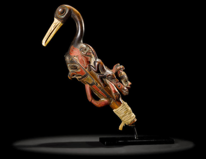 A rattle attributed to Tlingit woodcarving artist Kadjisdu.axch, c. 1770-1790.