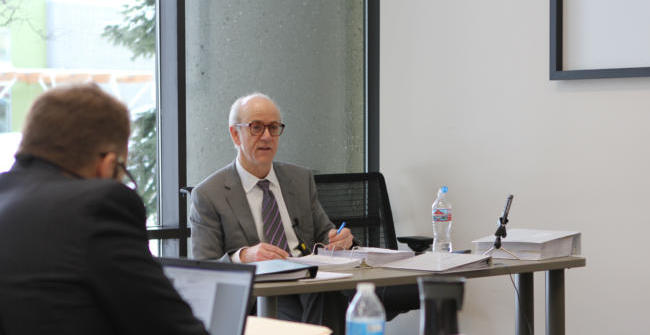 Hollis French responds to questions at a public hearing on Feb. 8, 2019.