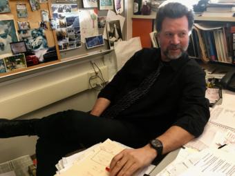 Kurt Dzinich Jr. in his classroom at Juneau-Douglas High School: Yadaa.at Kalé on Jan. 31, 2019. (Photo by Zoe Grueskin/KTOO)