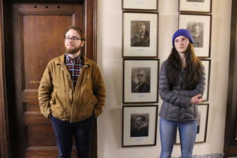Griffin Plush and Linnea Lenfort are both former and current members of Alaska Youth for Environmental Action. (Photo by Elizabeth Jenkins/Alaska's Energy Desk)