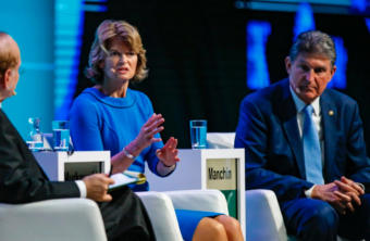 Sens. Lisa Murkowski, R-Alaska, and Joe Manchin, D-W.Va., shown here at 2019 CERAWeek, are talking a lot about climate change.