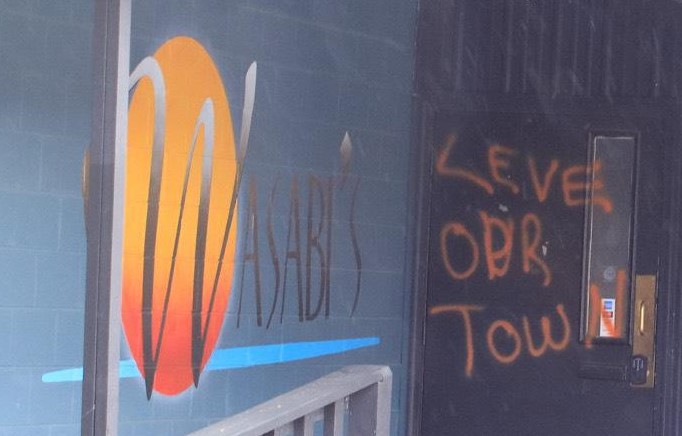 A Homer restaurant owned by an inter-racial couple was targeted with racist graffiti on March 21, 2019. (Photo by Aaron Bolton/KBBI)