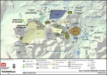 Rupture scenario for pipeline to bulk tailings facility.