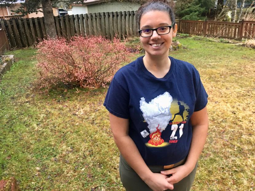 Emily Lockie at a meeting of the girls' den she leads on April 17, 2019. (Photo by Zoe Grueskin/KTOO)