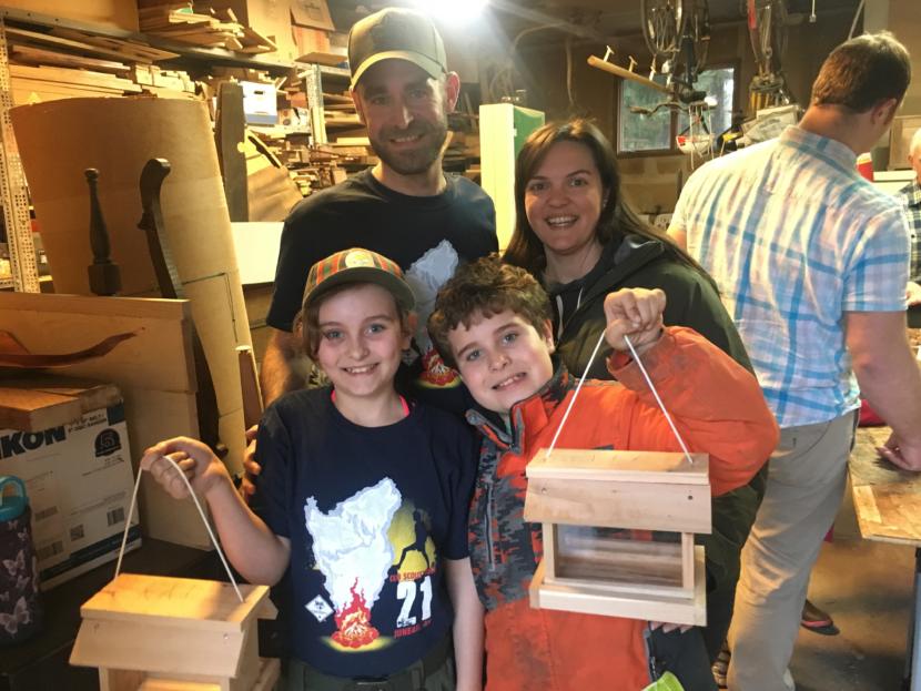 Kelsie Powers (left) and her family at a Cub Scouts den meeting on April 17, 2019. Her brother, Trey Powers, is also a Cub Scout. (Photo by Zoe Grueskin/KTOO)