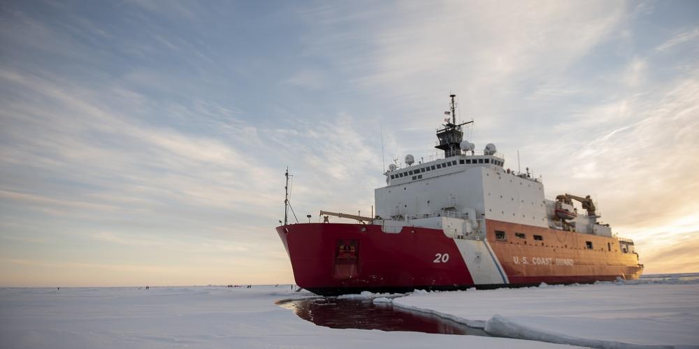 The U.S. Coast Guard Cutter Healy in the ice Wednesday, Oct. 3, 2018, about 715 miles north of Utqiaġvik, Alaska, in the Arctic.