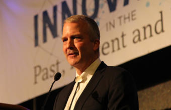 U.S. Sen. Dan Sullivan, R-Alaska, addressing the Alaska Federation of Natives at the Dena’ina Civic and Convention Center on Oct. 20, 2018. (Photo by Zachariah Hughes/Alaska Public Media)