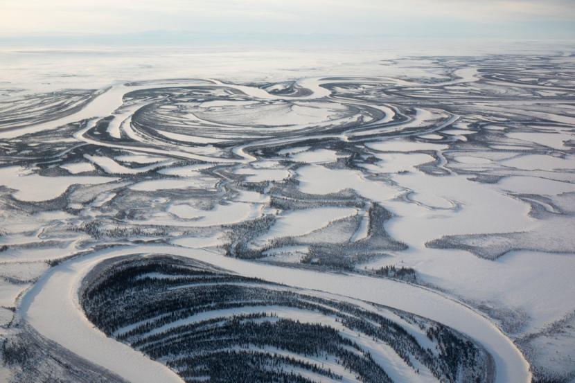 The Kobuk River west of Kiana in March. The river is an important transportation route for five villages in Northwest Alaska.