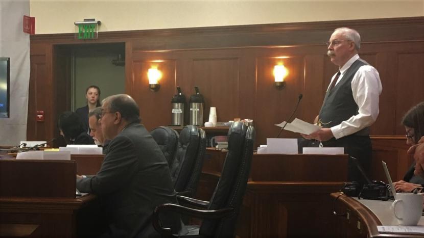 Sen. Bert Stedman, R-Sitka, describes the $4.3 billion operating budget in the Senate chamber on Monday.