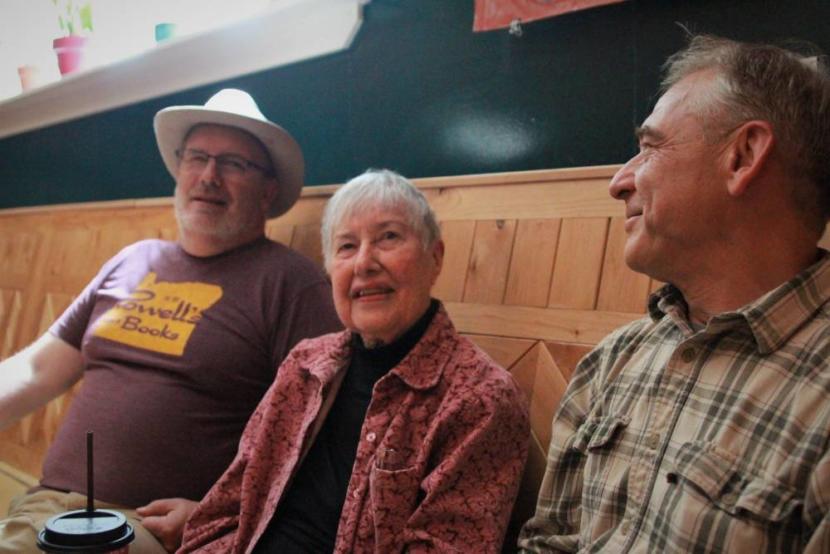Sitka Pioneer Home resident Nancy Ricketts meets for coffee with friends in a local cafe. At 94, Ricketts says she carefully budgeted in order to live in the Pioneer Home — including selling her house. She testified that increased financial stress on residents will jeopardize their health, and ultimately cost the state more. “The state will have to pay to keep us here, or throw us out on the street,” she said. “A loss of independence is the most horrible thing I can think of.”