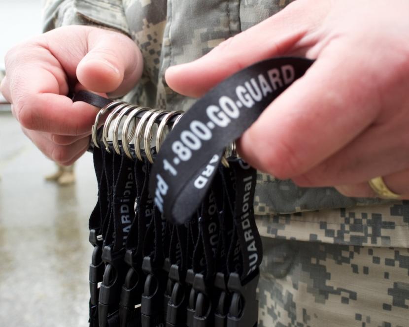 An Alaska Army National Guard recruiting and retention section chief stands ready to greet students Oct. 17, 2017, at Mt. Edgecumbe High School, Sitka, Alaska.