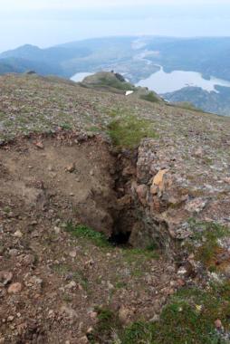 A crack on Alpine Ridge near Grewingk Glacier.