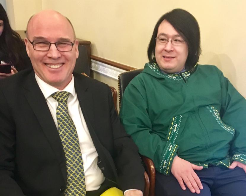 Richard Glenn, left, and Matthew Rexford, tribal administrator for Kaktovik, wait to testify at a 2019 House hearing on drilling in the Arctic Refuge.