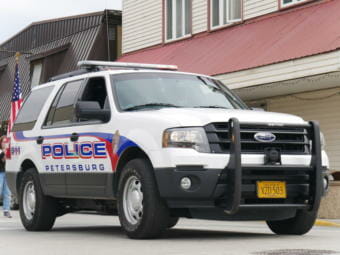 A police vehicle leads the 2019 Fourth of July parade. (Joe Viechnicki/KFSK)