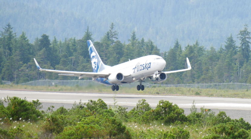 Alaska flight 64 takes off from Petersburg airport in July of 2018. (Joe Viechnicki/KFSK)