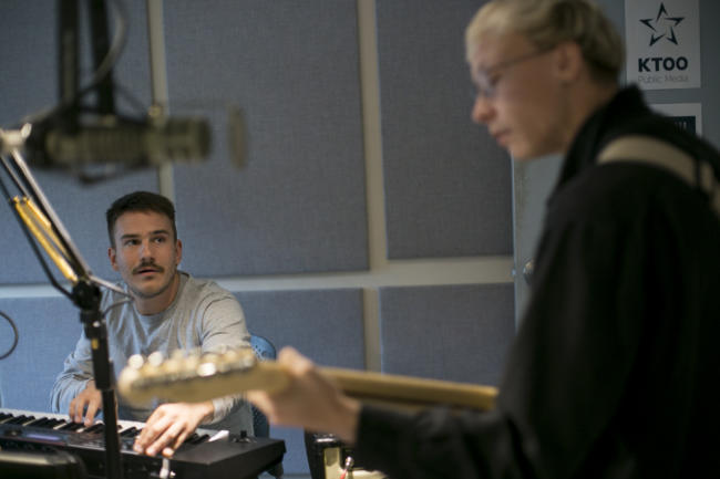 NPR Tiny Desk Contest winner Quinn Christopherson performs with Nick Carpenter on Juneau Afternon on Thursday, August 22, 2019. (Photo by Annie Bartholomew/KTOO)
