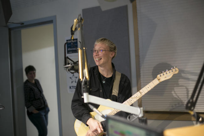 NPR Tiny Desk Contest winner Quinn Christopherson performs with Nick Carpenter on Juneau Afternon on Thursday, August 22, 2019. (Photo by Annie Bartholomew/KTOO)