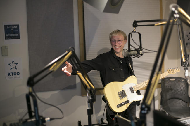 NPR Tiny Desk Contest winner Quinn Christopherson performs with Nick Carpenter on Juneau Afternon on Thursday, August 22, 2019. (Photo by Annie Bartholomew/KTOO)