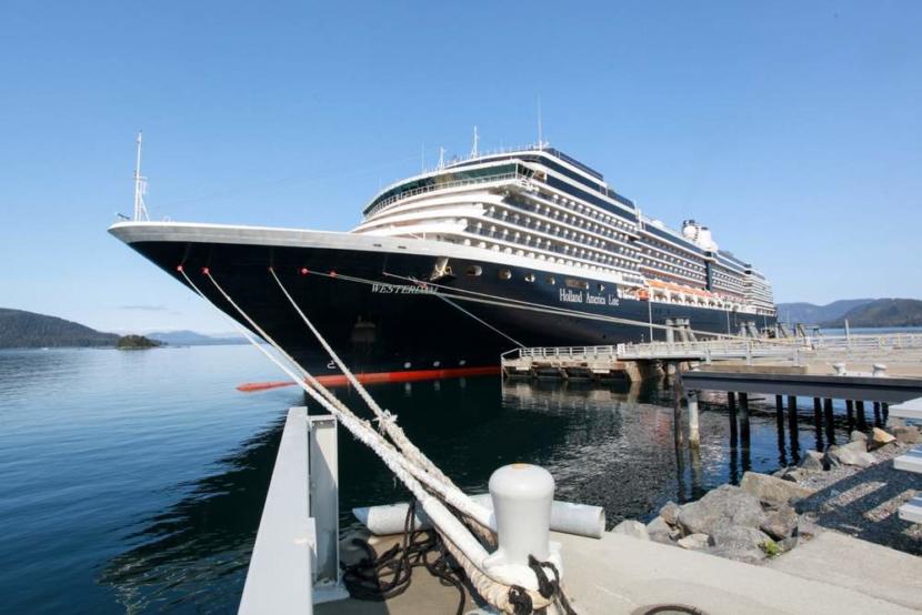 A Holland America cruise ship at the Halibut Point Marine Services dock in Sitka in 2016.