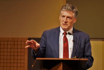 American Promise President Jeff Clements speaks to the Juneau World Affairs Council at KTOO on March 18, 2019. The organization advocates for a 28th amendment to the U.S. Constitution to limit the influence of money in politics.