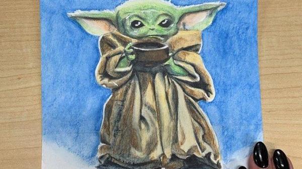 Tristan Agnauraq Morgan (Inupiaq) painted a Baby Yoda as a gift to a friend. (Photo courtesy Tristan Agnauraq Morgan)