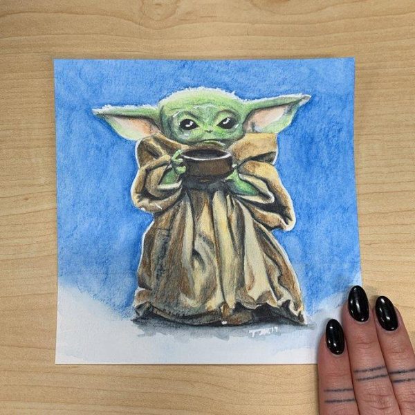 Tristan Agnauraq Morgan (Inupiaq) painted a Baby Yoda as a gift to a friend. (Photo courtesy Tristan Agnauraq Morgan)
