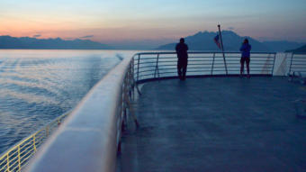 Alaska Marine Highway System ferry Malaspina plies the waters of Lynn Canal in route from Haines to Juneau in Southeast Alaska, August 14, 2012. Lion’s Head Mt. and Berners Bay are in the background, right. (Photo by Kelli Burkinshaw/KTOO)