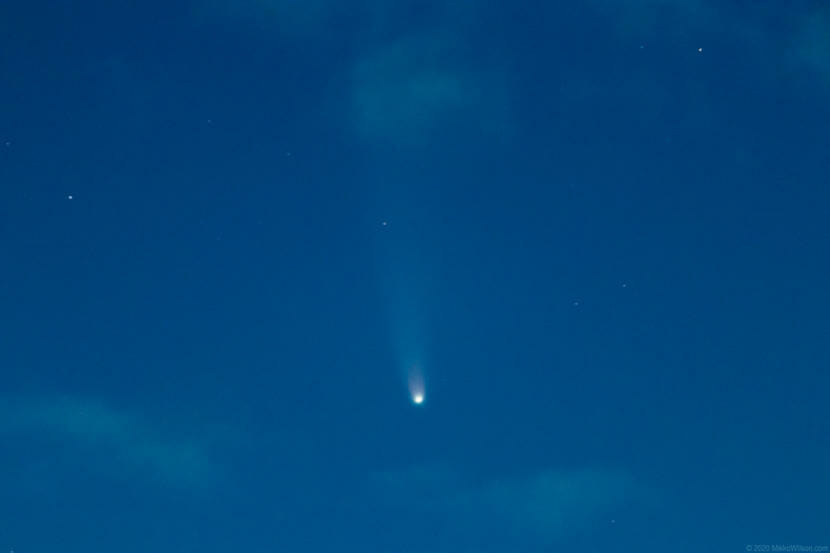 Comet C/2020 F3 (NEOWISE) "NEOWISE" seen from north Douglas at about 2am on Thursday July 16, 2020. Image has been adjusted to enhance contrast. (Photo by Mikko Wilson/KTOO)