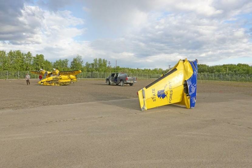 airplane wreckage a Division of Forestry plane that crashed during takeoff in Aniak