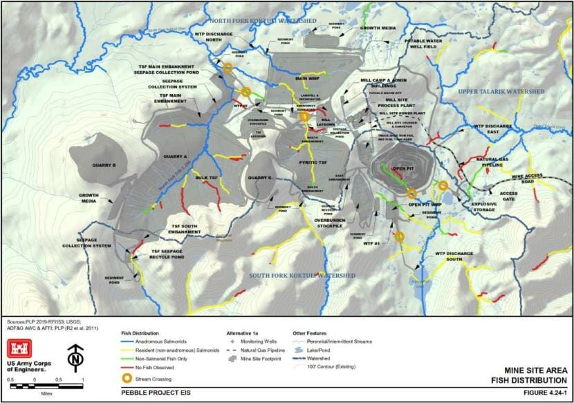 A map of fish streams around the proposed mine site