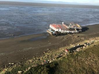 A Northline Seafoods barge was beached near Ekuk after a storm hit the area with 80 mph winds