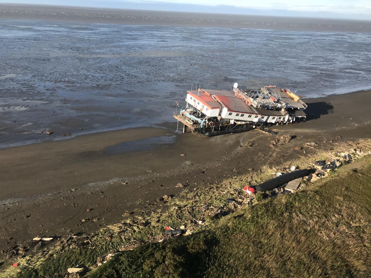 A Northline Seafoods barge was beached near Ekuk after a storm hit the area with 80 mph winds