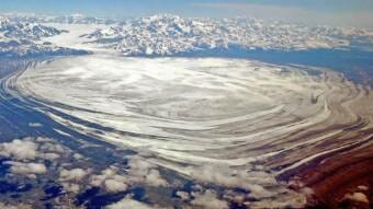 An overhead view of the Malaspina Glacier