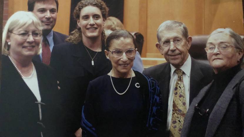 Ruth Bader Ginsburg stands at center for a photo with five other attorneys
