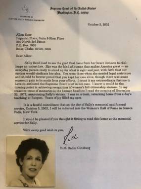 A letter address to Allen Derr from Ruth Bader Ginsburg