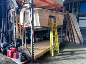 Units of plywood stacked at a Haines hardware store.