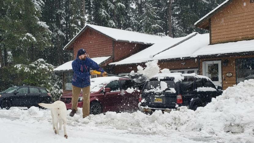Mike Ward shovels snow