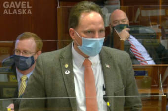 Rep. Ben Carpenter, R-Nikiski, speaks against an amendment to House Bill 169 on April 21, 2021, in the Alaska State Capitol in Juneau, Alaska. (Gavel Alaska screen capture)