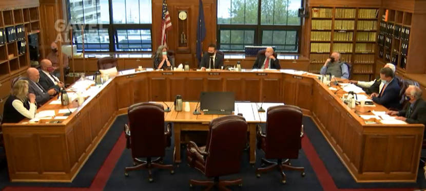 The Alaska House Finance Committee discusses an amendment to set the permanent fund dividend amount at $1,100 on Aug. 24, 2021, in the Alaska State Capitol in Juneau. (Gavel Alaska screen capture)