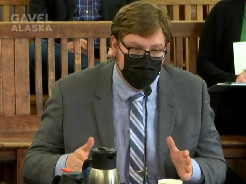 Legislative Finance Division Director testifies to the Alaska Senate Finance Committee on Sept. 8, 2021, in the Alaska State Capitol in Juneau. (Gavel Alaska screen capture)