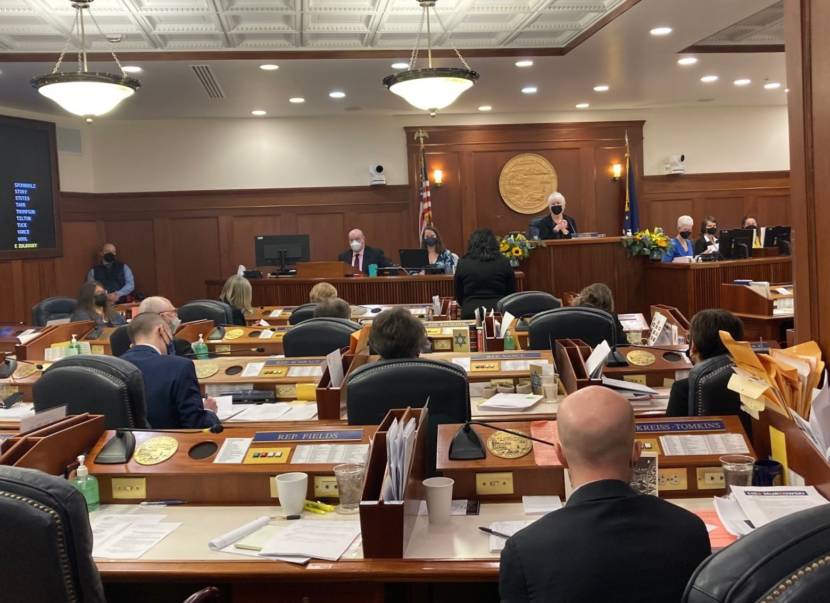 The Alaska House of Representatives meets for the first day of the legislative session on Jan. 18, 2022, in the Alaska State Capitol in Juneau, Alaska. (Photo by Andrew Kitchenman/KTOO and Alaska Public Media)