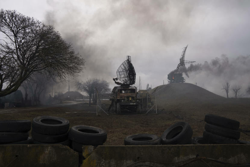 Smoke rises from an air defense base