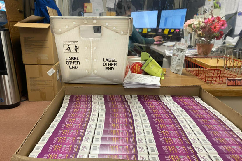 A box of rapid covid tests on a table