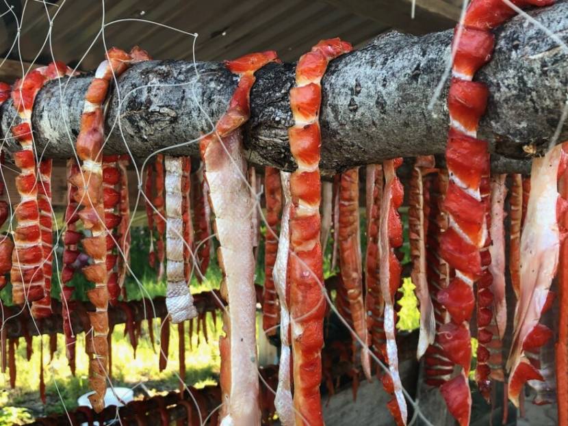 strips of salmon drying
