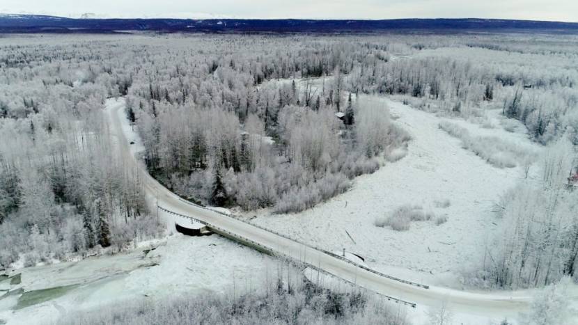 a bleak northern landscape, covered with snow and ice