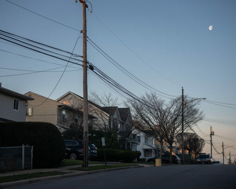 A suburban street at dusk