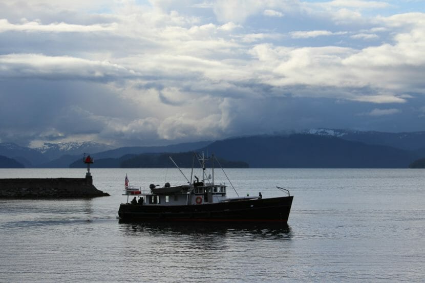 A research ship getting underway