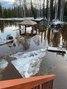 A badly flooded back yard