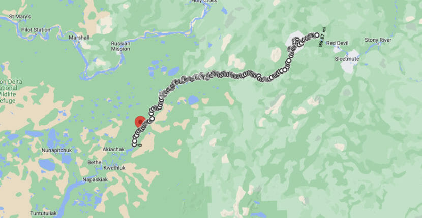 A map showing the barge's course down the river