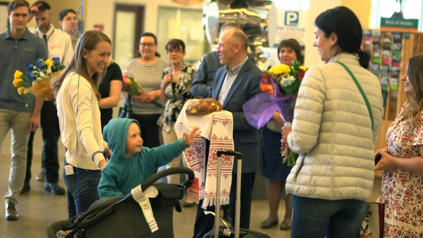 People gathered in an airport